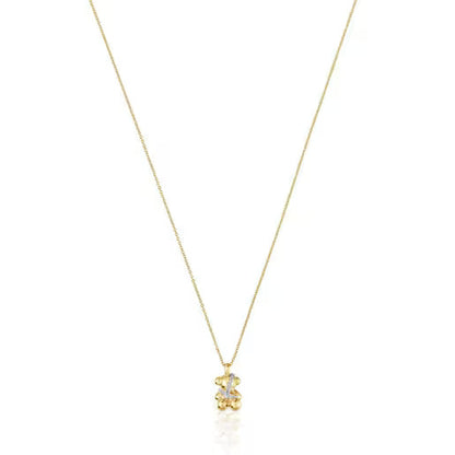 Short gold and diamonds bear Necklace Lligat