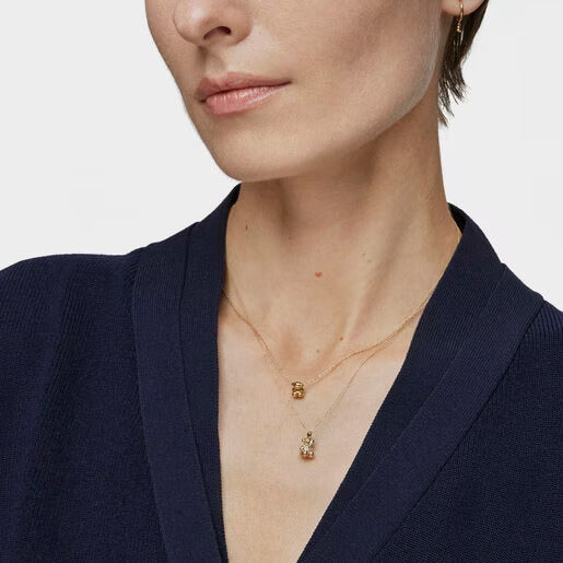 Short gold and diamonds bear Necklace Lligat