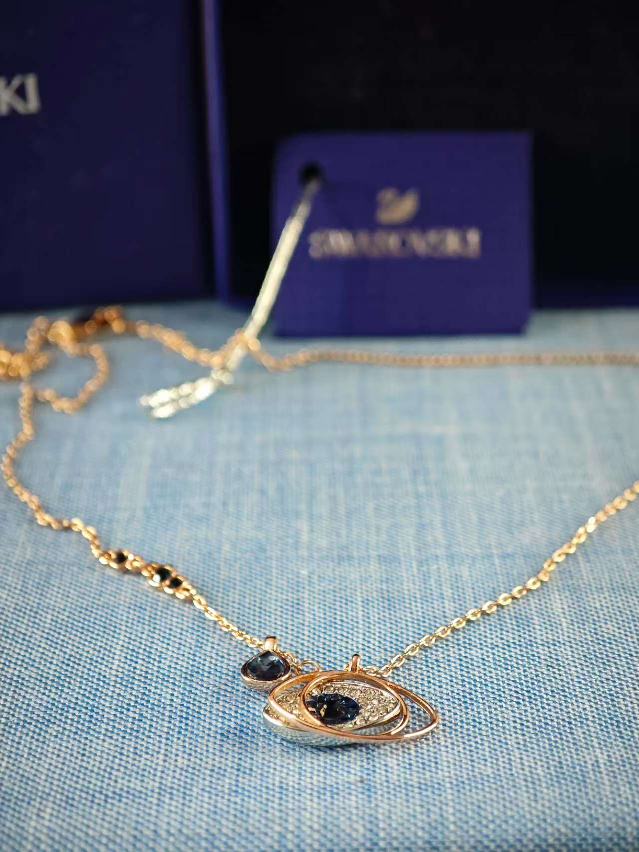 Symbolica Pendant Necklace, Evil eye, Blue, Mixed metal finish