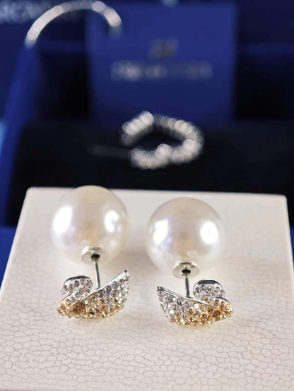 Iconic Swan Pierced Earrings, Large, Multi-Coloured, Rhodium Plating