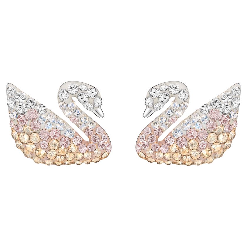 Iconic Swan Pierced Earrings, Large, Multi-Coloured, Rhodium Plating