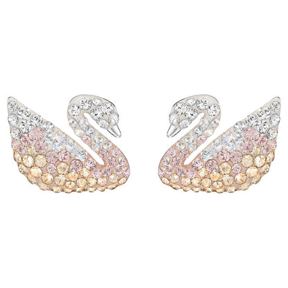 Iconic Swan Pierced Earrings, Large, Multi-Coloured, Rhodium Plating