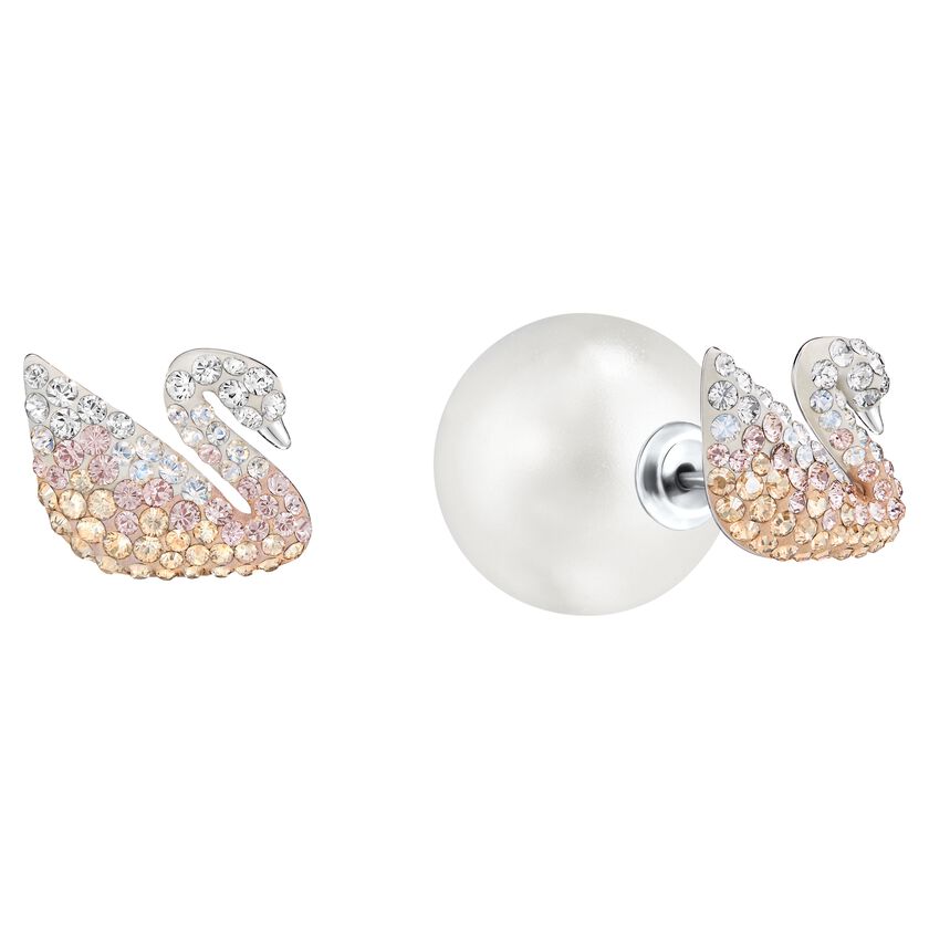 Iconic Swan Pierced Earrings, Large, Multi-Coloured, Rhodium Plating