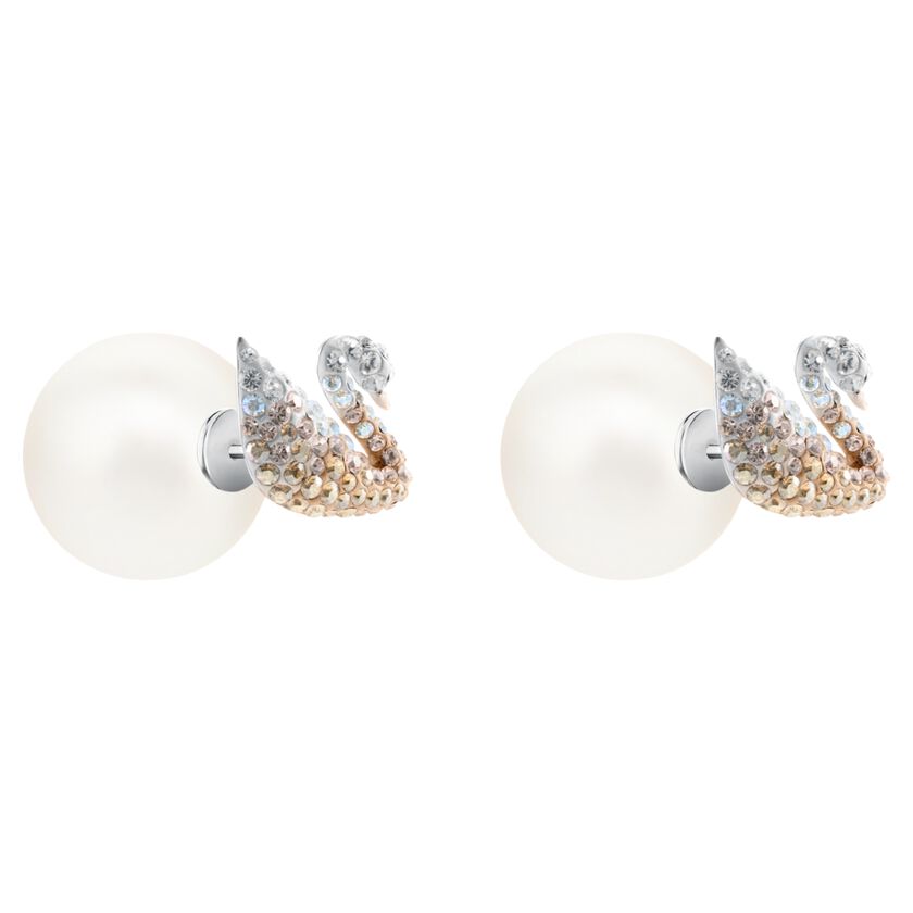 Iconic Swan Pierced Earrings, Large, Multi-Coloured, Rhodium Plating