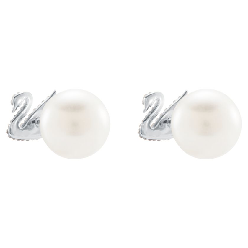 Iconic Swan Pierced Earrings, Large, Multi-Coloured, Rhodium Plating