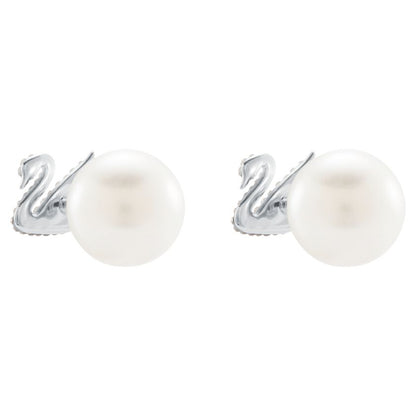 Iconic Swan Pierced Earrings, Large, Multi-Coloured, Rhodium Plating