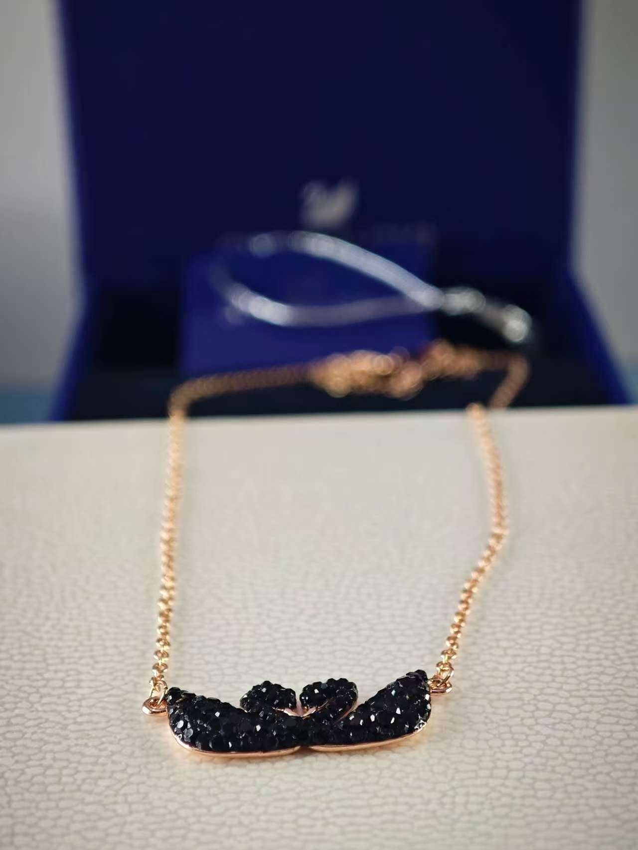 Iconic Swan Necklace, Black, Rose-Gold Tone Plated