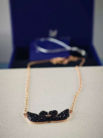 Iconic Swan Necklace, Black, Rose-Gold Tone Plated