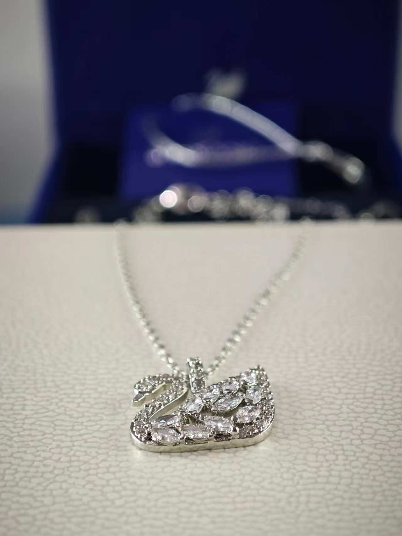 Swan Lake Pendant Necklace, Small, White, Rhodium Plating