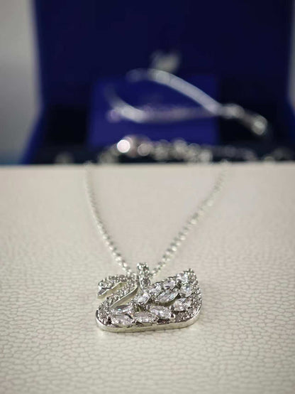 Swan Lake Pendant Necklace, Small, White, Rhodium Plating