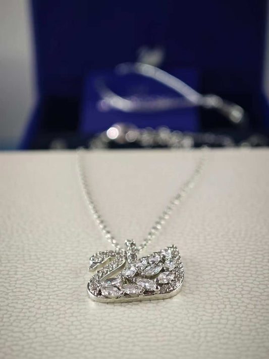 Swan Lake Pendant Necklace, Small, White, Rhodium Plating