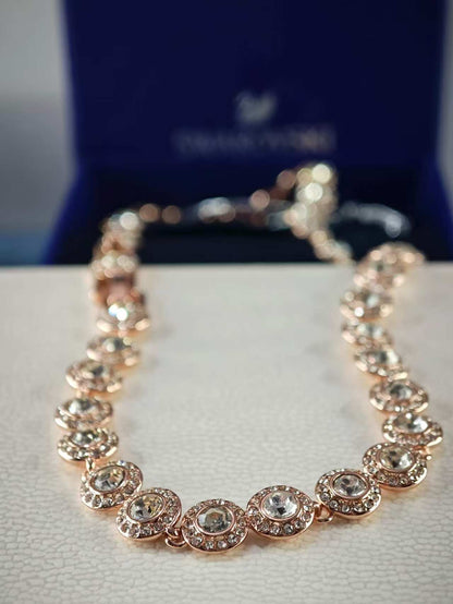 Una Angelic Tennis Necklace, Round cut, White, Rose gold-tone plated