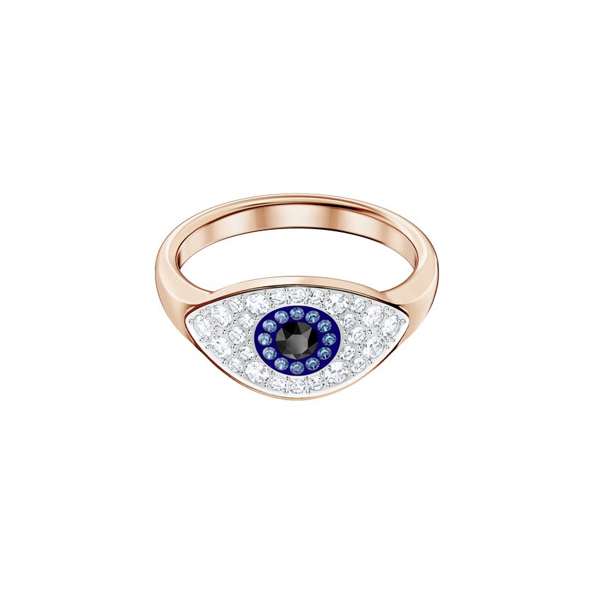 Duo Evil Eye Ring, Multi-Colored, Rose Gold Plating