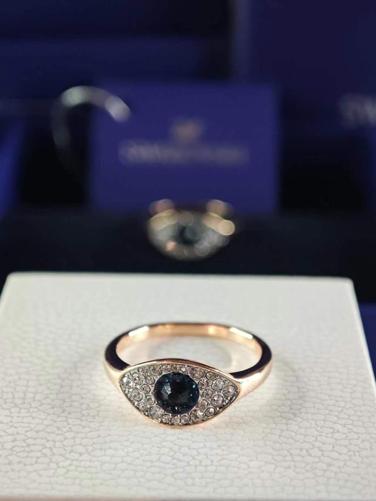 Duo Evil Eye Ring, Multi-Colored, Rose Gold Plating