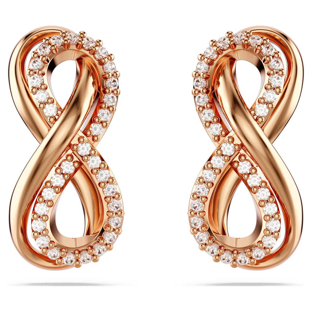 Hyperbola Stud Earrings, Infinity, White, Rose Gold-Tone Plated