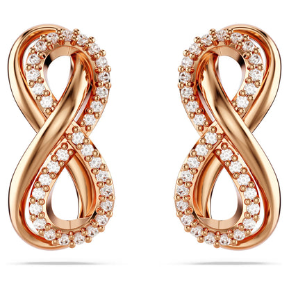 Hyperbola Stud Earrings, Infinity, White, Rose Gold-Tone Plated