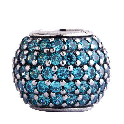 Abstract Pave Silver Charm With Teal Cubic Zirconia 