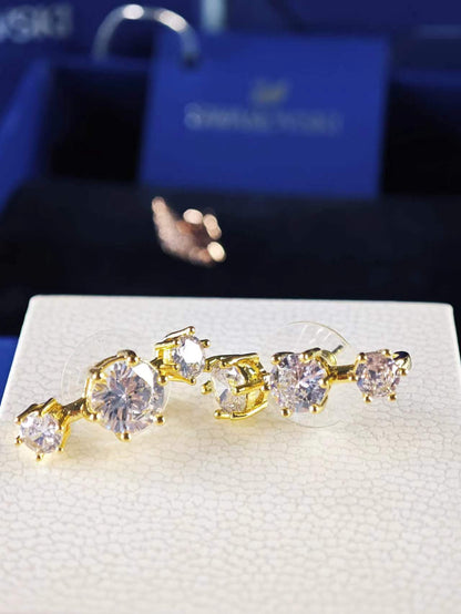 Constella ear cuffs, Asymmetrical design, Round cut, White, Gold-tone plated