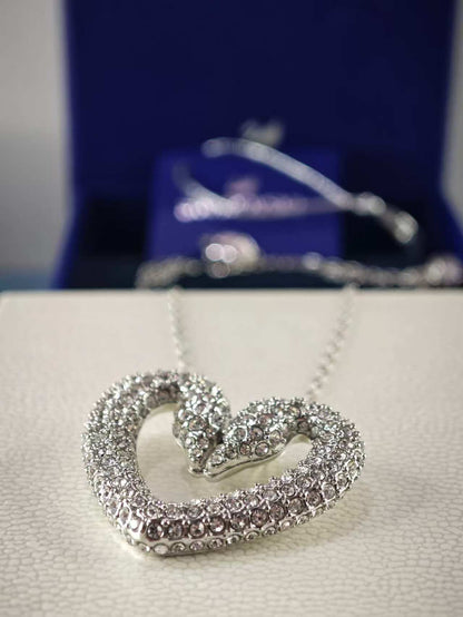Sublima Pendant Necklace, Heart, Large, White, Rhodium plated