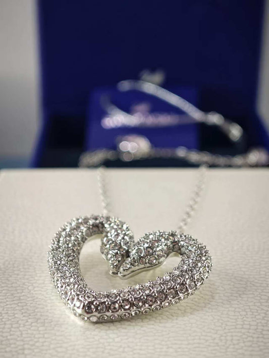 Sublima Pendant Necklace, Heart, Large, White, Rhodium plated