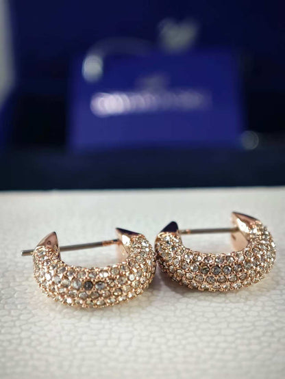 Dextera hoop earrings, Small, White, Rose gold-tone plated