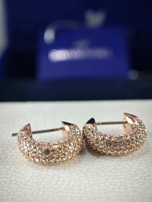 Dextera hoop earrings, Small, White, Rose gold-tone plated