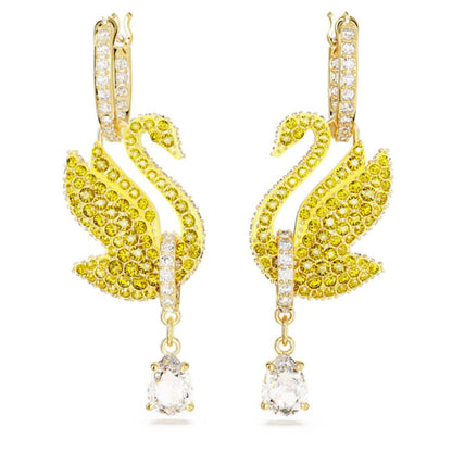 Iconic Swan drop earrings, Swan, Yellow, Gold-tone plated