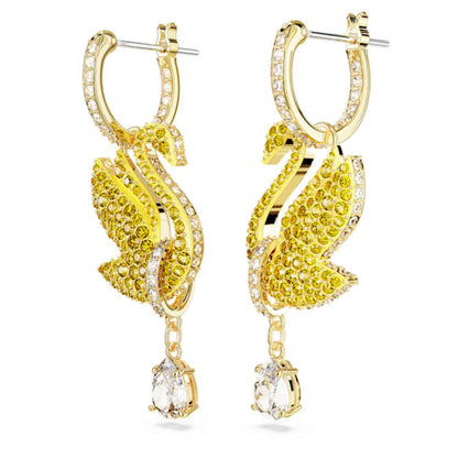 Iconic Swan drop earrings, Swan, Yellow, Gold-tone plated