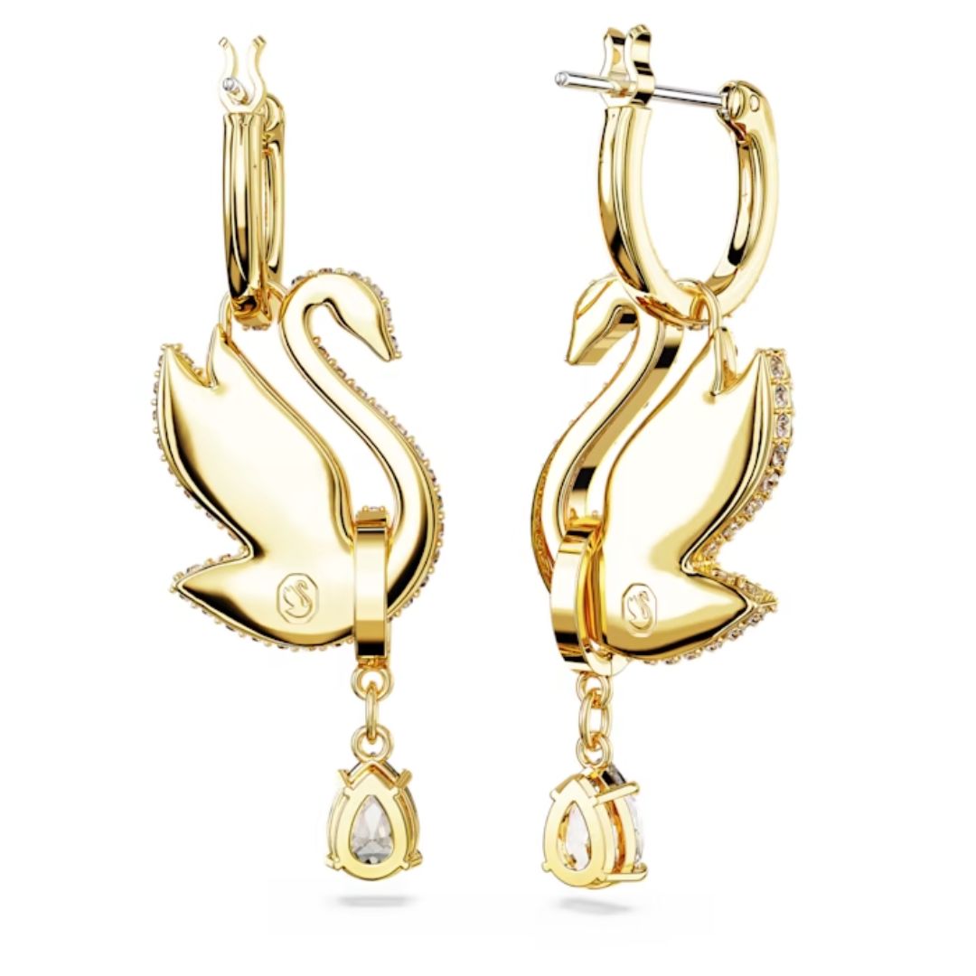 Iconic Swan drop earrings, Swan, Yellow, Gold-tone plated