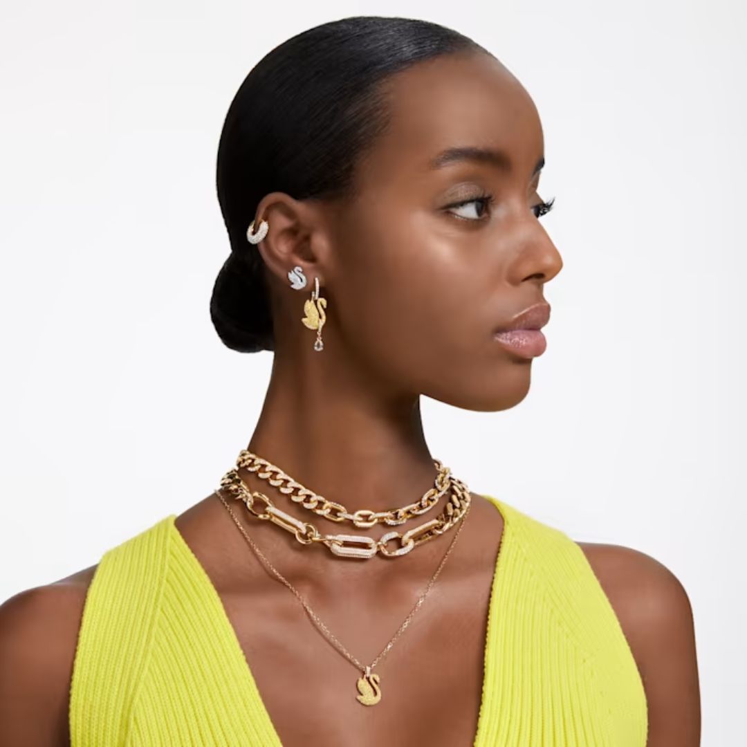 Iconic Swan drop earrings, Swan, Yellow, Gold-tone plated