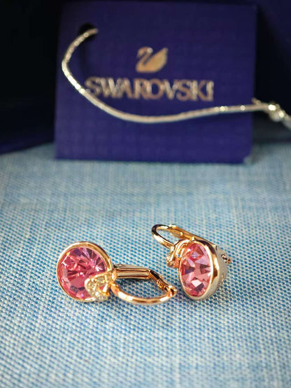 Bella V drop earrings, Round cut, Pink, Rose gold-tone plated