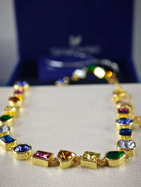 Imber necklace, Mixed cuts, Multicolored, Gold-tone plated