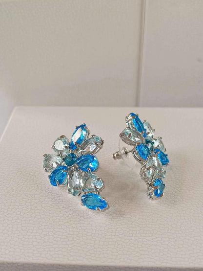 Gema drop earrings Mixed cuts, Flower, Blue, Rhodium plated