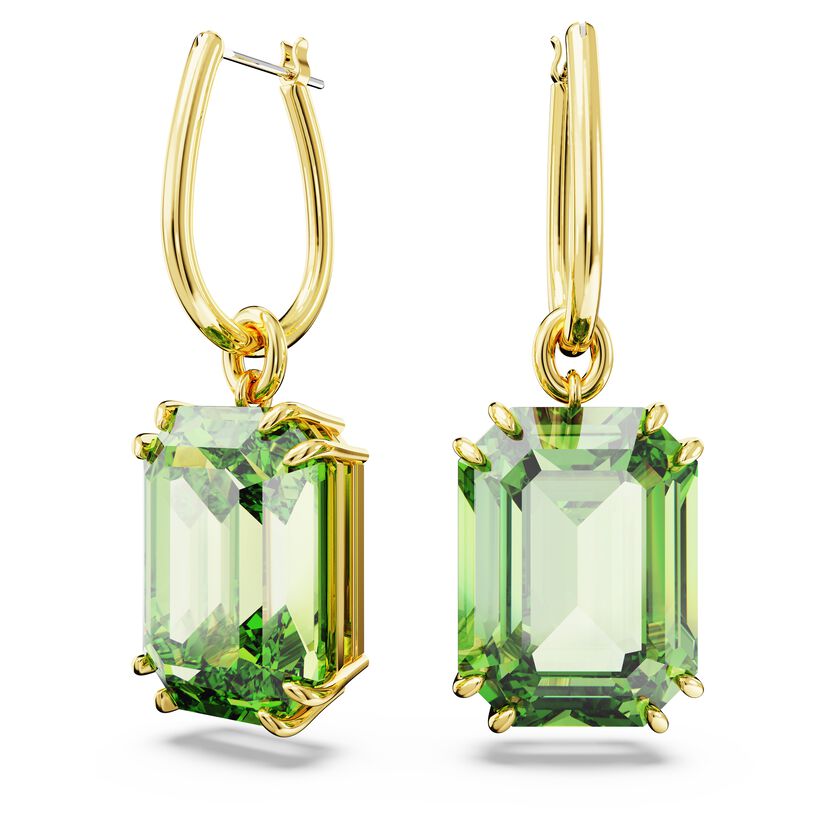 Millenia drop earrings Octagon cut, Green, Gold-tone plated