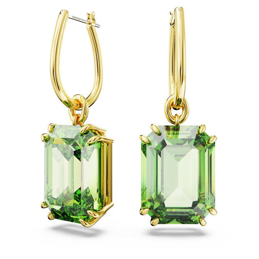 Millenia drop earrings Octagon cut, Green, Gold-tone plated