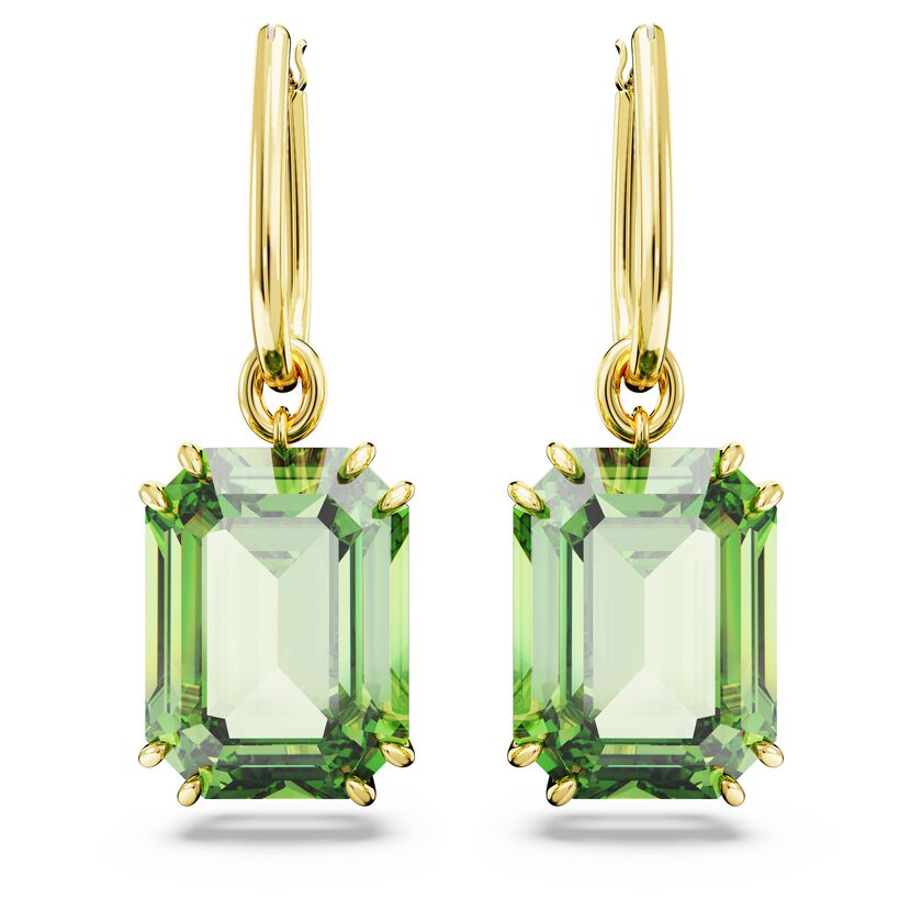 Millenia drop earrings Octagon cut, Green, Gold-tone plated