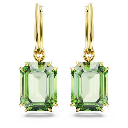 Millenia drop earrings Octagon cut, Green, Gold-tone plated