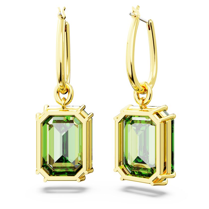 Millenia drop earrings Octagon cut, Green, Gold-tone plated