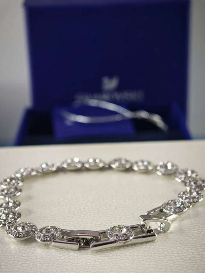 Una Angelic Tennis bracelet, Round cut, White, Rhodium plated