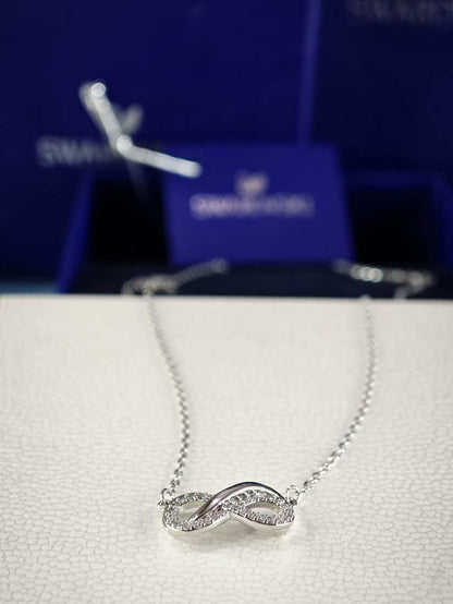 Hyperbola Pendant Necklace, Pavé, Infinity, White, Rhodium plated