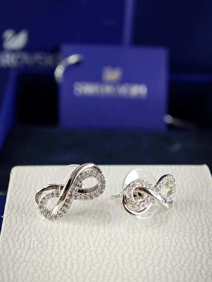 Hyperbola stud earrings, Infinity, White, Rhodium plated