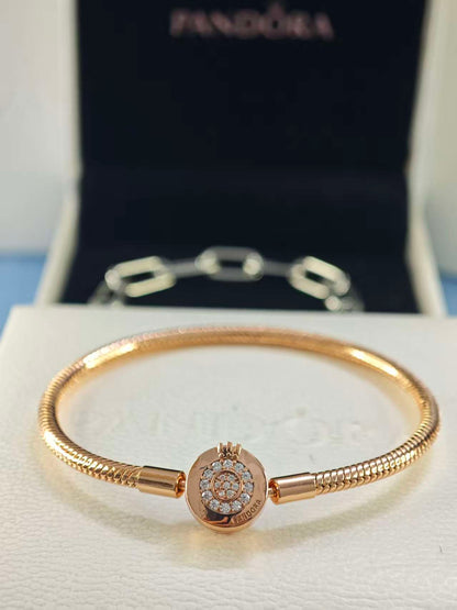 Moments Sparkling Crown O Snake Chain Bracelet gold plated