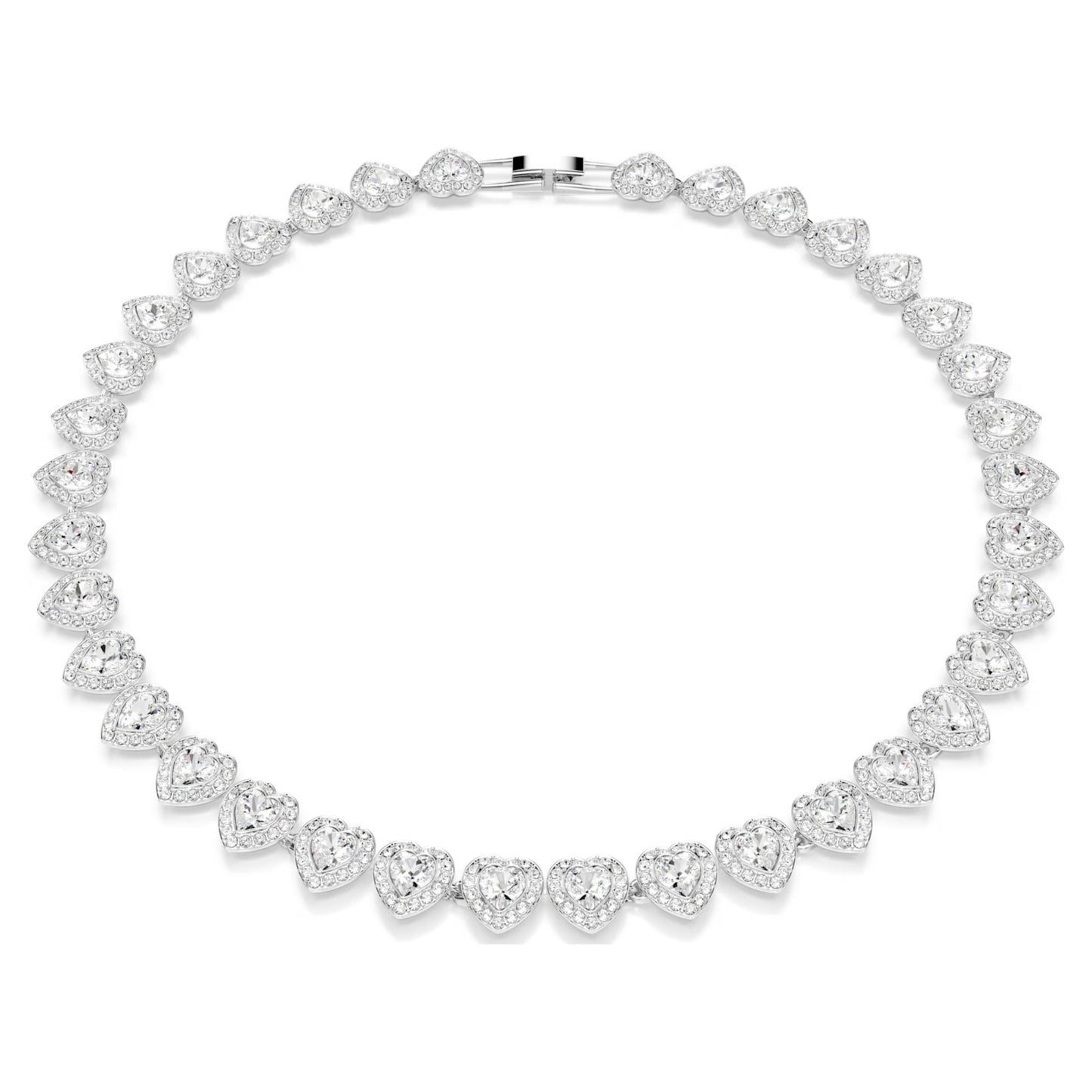 Tennis necklace, Mixed cuts, Heart, White, Rhodium plated