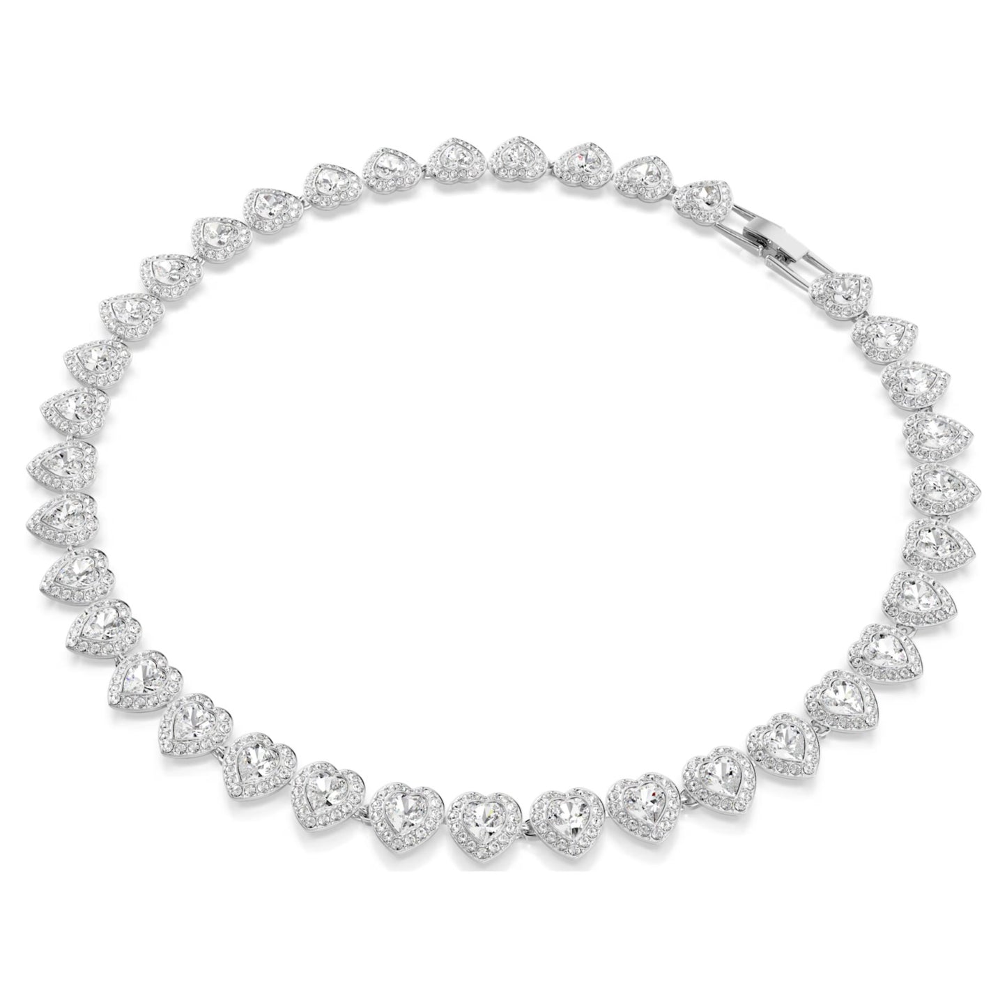 Tennis necklace, Mixed cuts, Heart, White, Rhodium plated