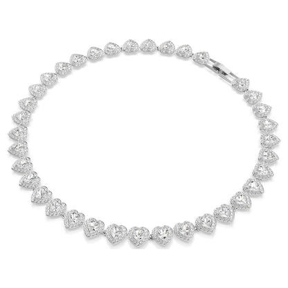 Tennis necklace, Mixed cuts, Heart, White, Rhodium plated