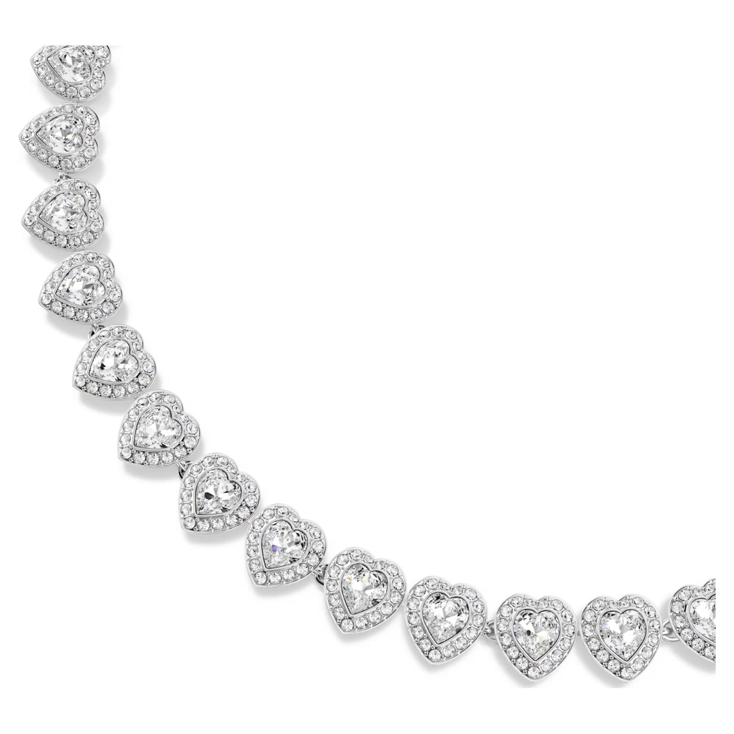 Tennis necklace, Mixed cuts, Heart, White, Rhodium plated
