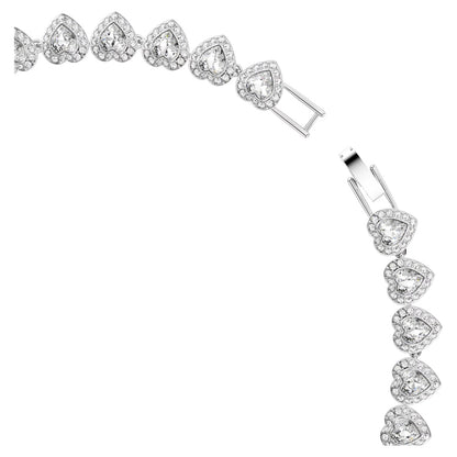 Tennis necklace, Mixed cuts, Heart, White, Rhodium plated