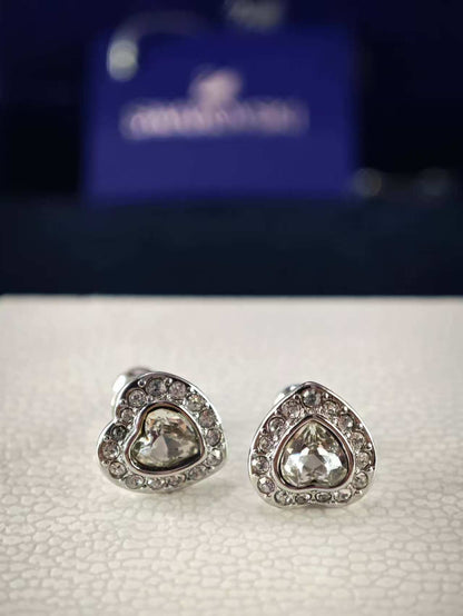 Ariana Grande stud earrings, Mixed cuts, Heart, White, Rhodium plated
