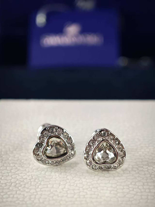 Ariana Grande stud earrings, Mixed cuts, Heart, White, Rhodium plated