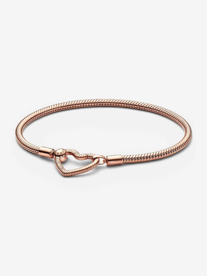 Heart Closure Snake Chain Bracelet with Rose Heart Closure